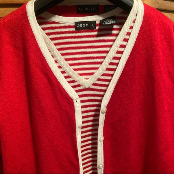 George Red & Off White Striped Cardigan Set - Picture 5 of 16
